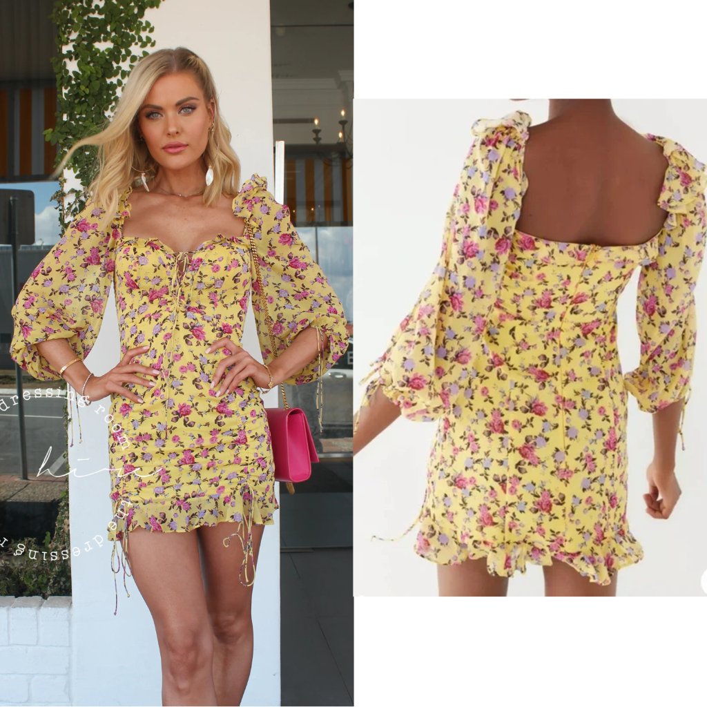 Nwt For Love & Lemons Beaumont Mini Dress Yellow Floral Size S Coquette Boho